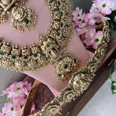 Vriksham South indian Lakshmi Temple Necklace 1 gm Gold Bridal Set-Green-Gold Bead-G18824